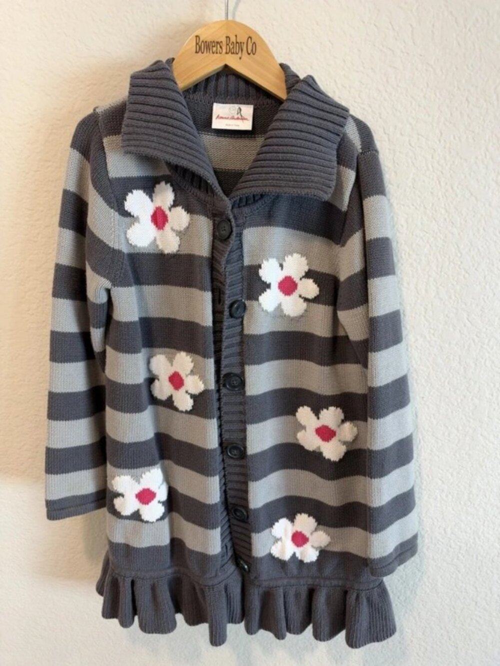 Hanna Andersson Gray Floral Stripe Cardigan 120